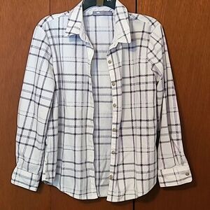 NWOT Lee Rider white with gray stripe flannel long sleeve button up shirt Sz M
